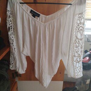 Elegant White Shirt with Lace Sleeves